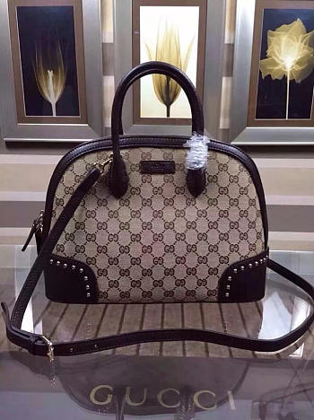 Gucci Women's Studded Diamante Black Leather Top Handle Shoulder Bag 384688