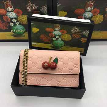 Gucci Signature with Cherries Mini Leather Bag Pink