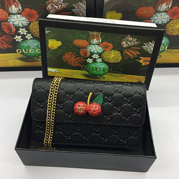 Gucci Signature with Cherries Mini Leather Bag Black
