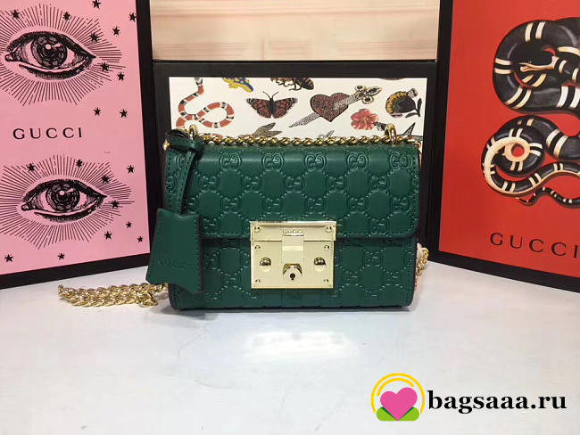 Gucci Padlock small Signature shoulder Leather bag green 409487 - 1