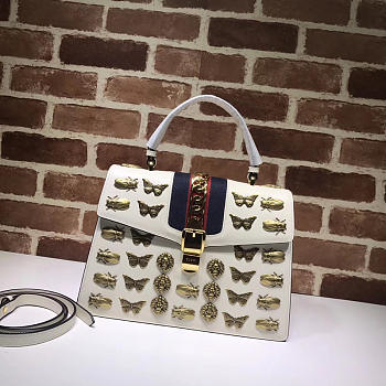 Gucci Sylvie medium top leather handle bag White 431665 Bagsaa