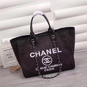 Chanel Canvas Large Deauville Tote Bag Black A66942