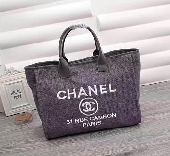 Chanel Canvas Large Deauville Tote Bag Gray A66942