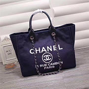 Chanel Canvas Large Deauville Tote Bag Blue A66942 - 1