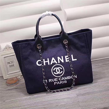 Chanel Canvas Large Deauville Tote Bag Blue A66942