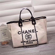 Chanel Canvas Large Deauville Tote Bag Beige A66942 - 6