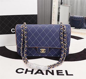 Chanel Flap Shoulder Bag Calfskin Leather Blue 8925