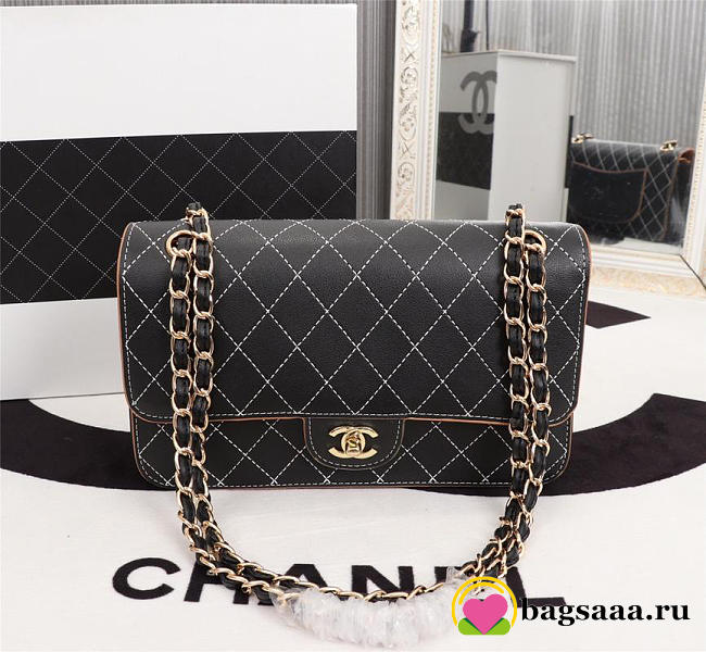 Chanel Flap Shoulder Bag Calfskin Leather Black 8925 - 1
