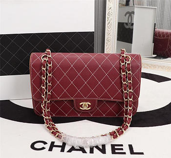 Chanel Flap Shoulder Bag Calfskin Leather Wine Red 8925