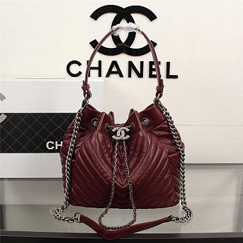 Chanel Calfskin Handbag Wine Red A91277