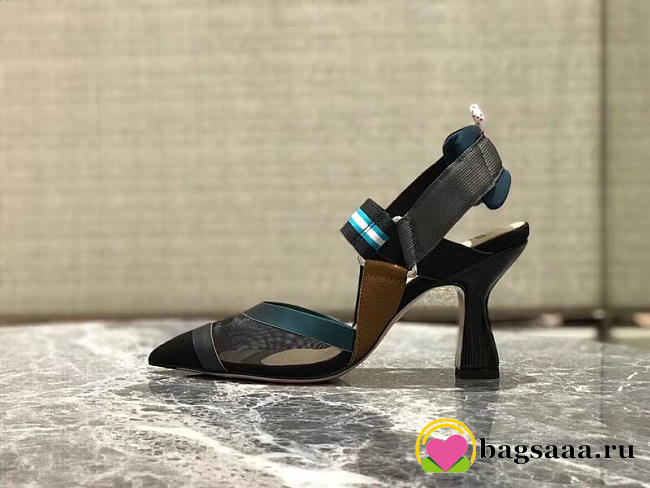 Fendi Slingbacks Blue Black High Heel Shoes 8cm - 1