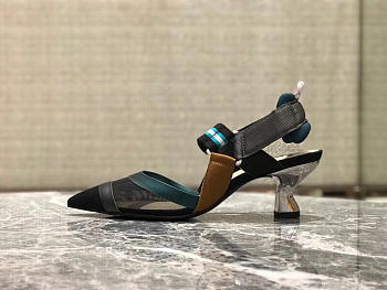 Fendi Slingbacks Blue Black Mid Heel Shoes 5cm