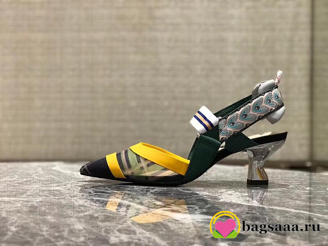 Fendi Slingbacks Yellow Green Mid Heel Shoes 5cm - 1
