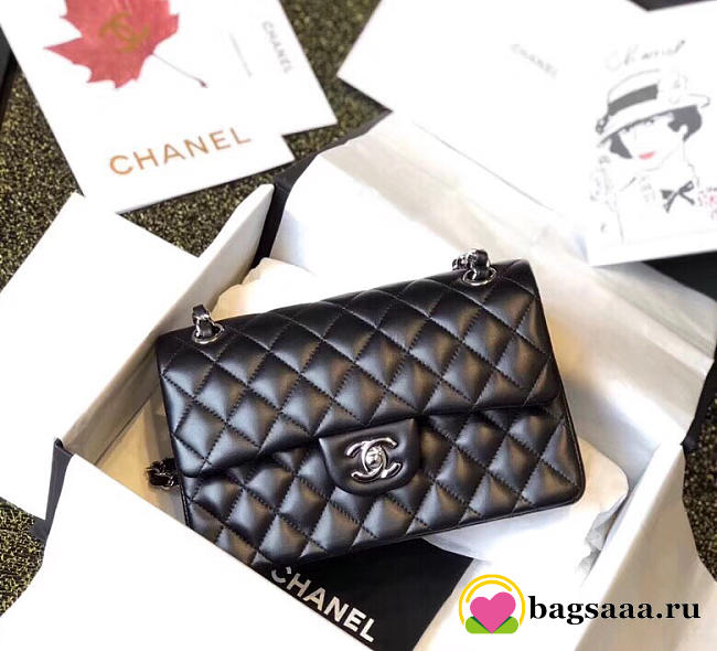 Bagsaaa Chanel Flap Bag Black Lambskin & Silver Hardware - 23cm - 1