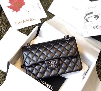 Chanel Double Flap Bag Lambskin Black with Silver Hardware 23cm Bagsaa