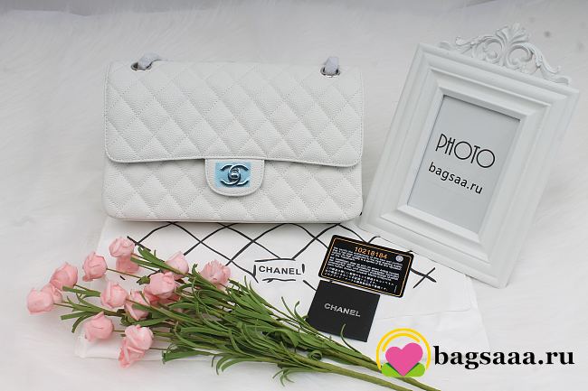 Chanel Flap Bag Caviar White with Silver Hardware 25cm - 1