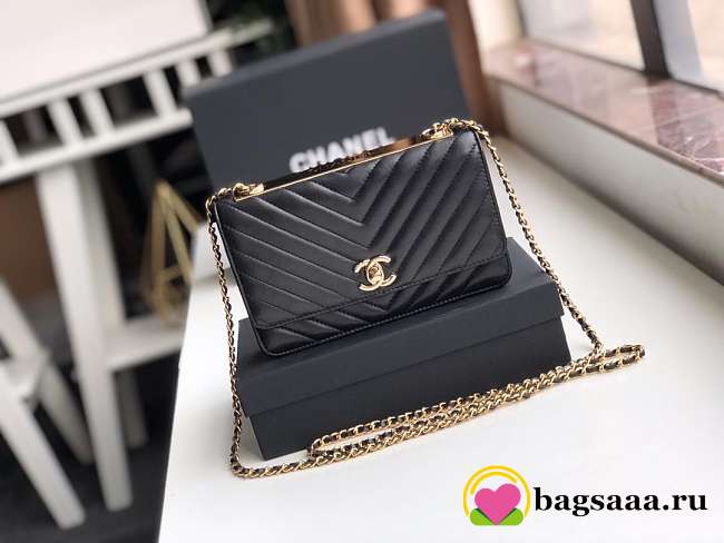 Chanel Lamb skin V-type chain Bag Balck  - 1