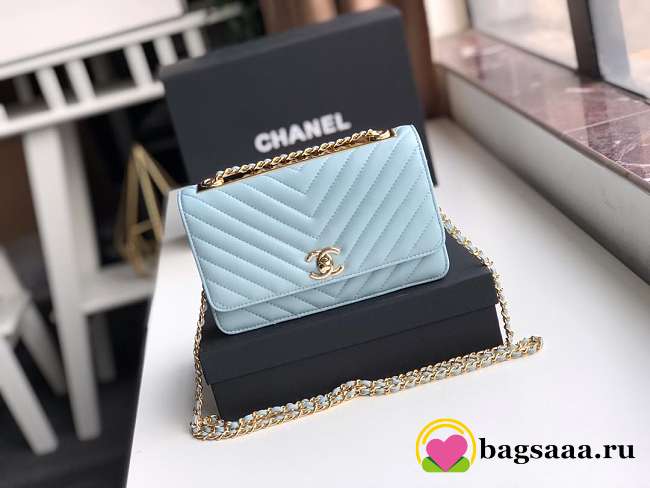 Chanel Lamb skin V-type chain Bag Blue bagsaa - 1