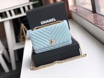 Chanel Lamb skin V-type chain Bag Blue bagsaa