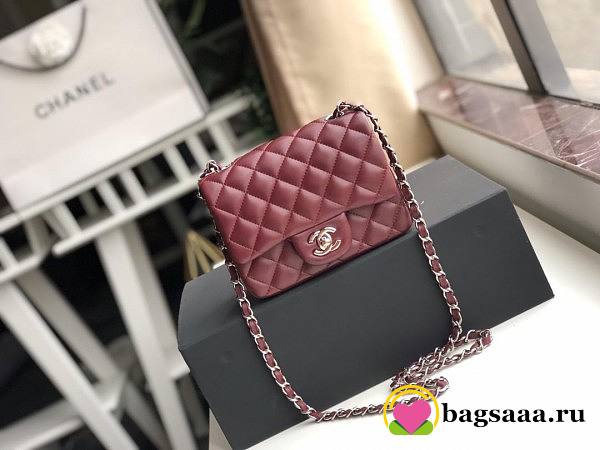 Chanel Flap Bag Lambskin Silver Hardware Wine Red 17cm Bagsaa - 1