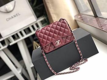 Chanel Flap Bag Lambskin Silver Hardware Wine Red 17cm Bagsaa