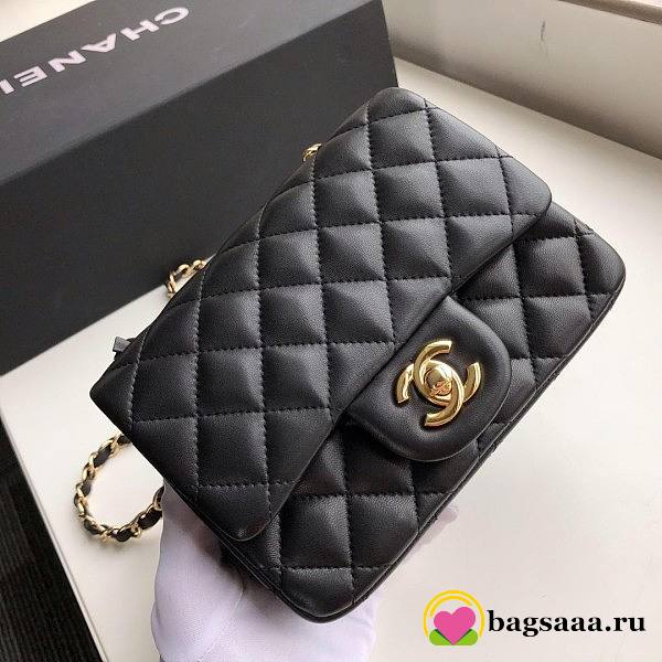 Chanel Flap Bag Lambskin Goldr Hardware Black 17cm Bagsaa - 1