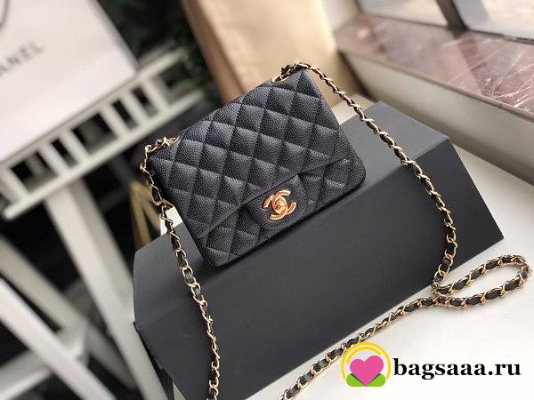 Chanel Flap Bag Caviar Goldr Hardware Black 17cm Bagsaa - 1