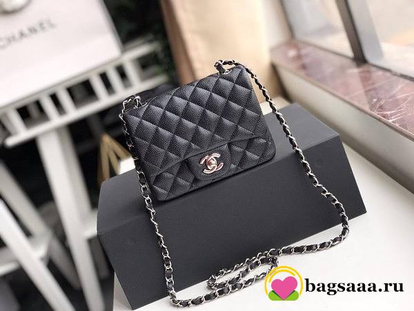 Chanel Flap Bag Caviar Silver Hardware Black 17cm Bagsaa - 1