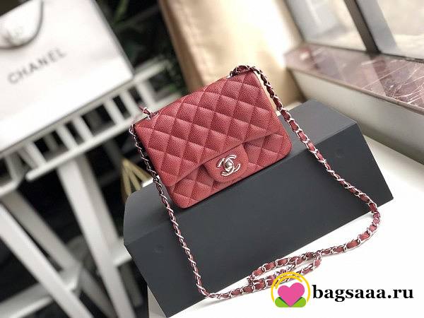 Chanel Flap Bag Caviar Silver Hardware Wine Red 17cm Bagsaa - 1