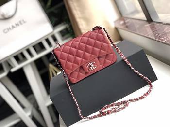 Chanel Flap Bag Caviar Silver Hardware Wine Red 17cm Bagsaa