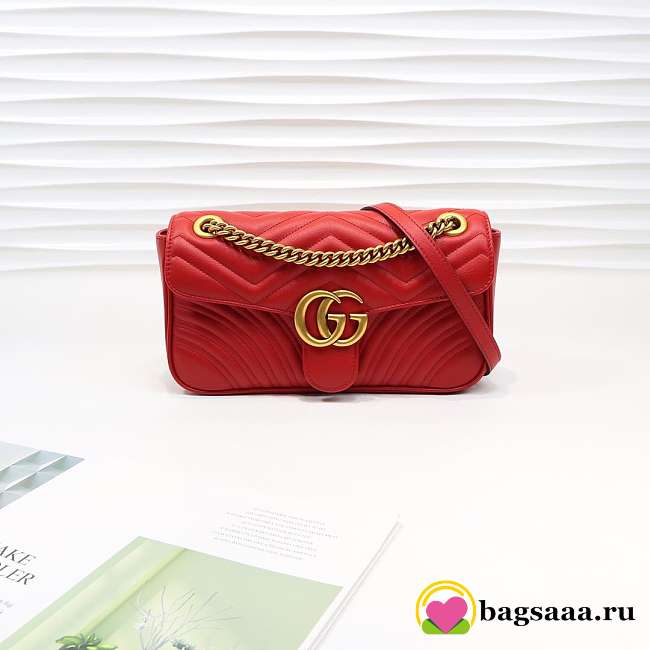 Gucci Marmont small matelassé shoulder bag 26cm Red 443497 Bagsaa - 1