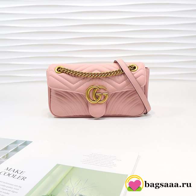Gucci Marmont Small Matelassé Shoulder Bag Pink 26cm 443497 - 1