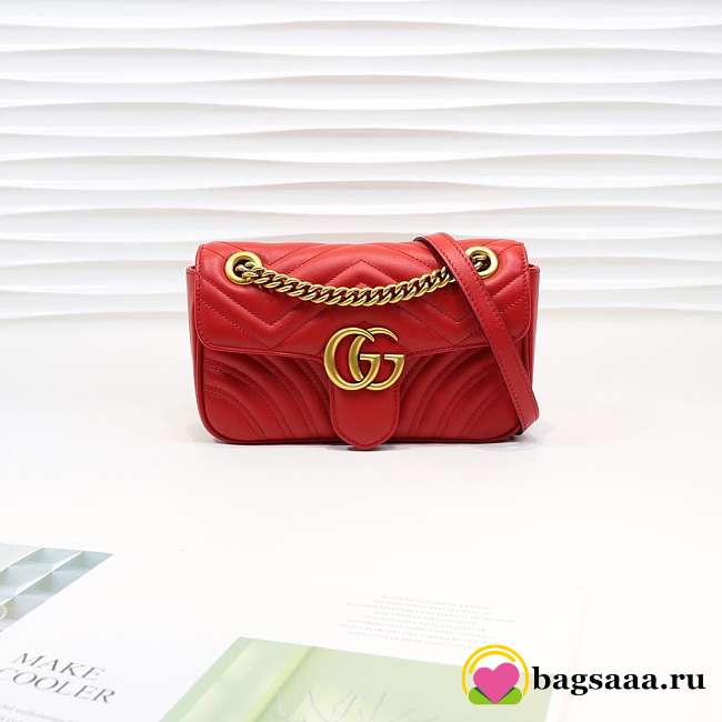 Gucci Marmont Mini Matelassé Shoulder Bag Red 23cm 446744 Bagsaa - 1