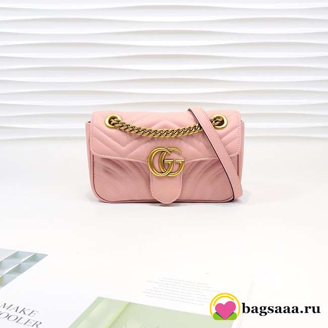 Gucci Marmont Mini Matelassé Shoulder Bag Pink 23cm 446744 Bagsaa - 1