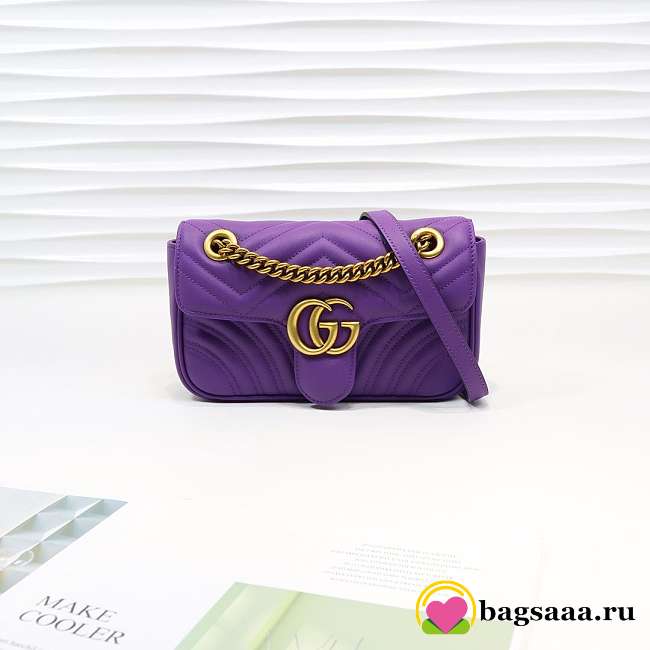 Gucci Marmont Mini Matelassé Shoulder Bag Purple 23cm 446744 Bagsaa - 1