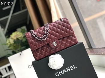 Chanel Flap Bag 25cm Wine Red Silver Hardware