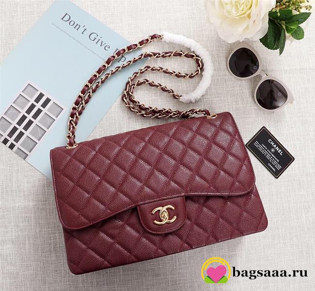 Chanel Flap Bag 1113 30cm Cavier Wine Red Gold Hardware - 1