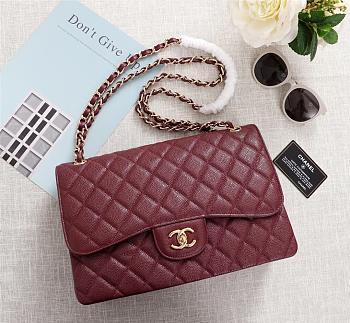 Chanel Flap Bag 1113 30cm Cavier Wine Red Gold Hardware