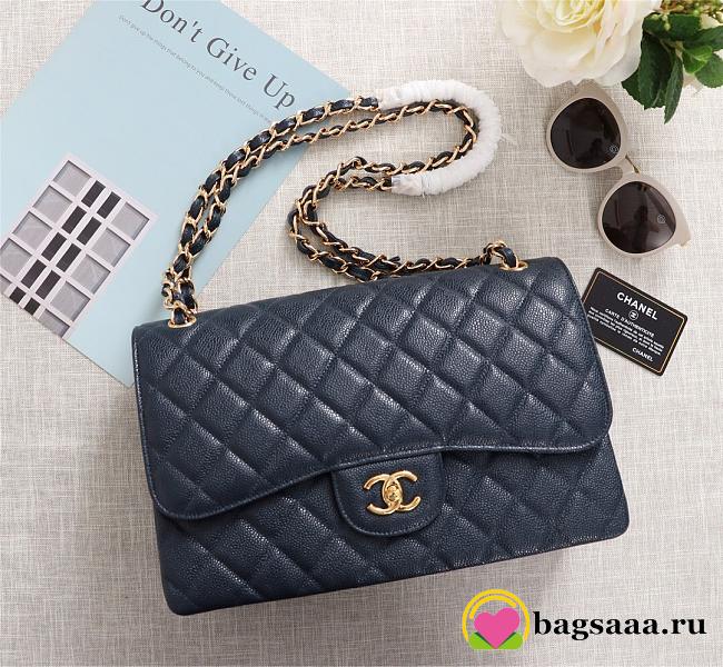 Chanel Flap Bag 1113 30cm Cavier Blue Gold Hardware - 1