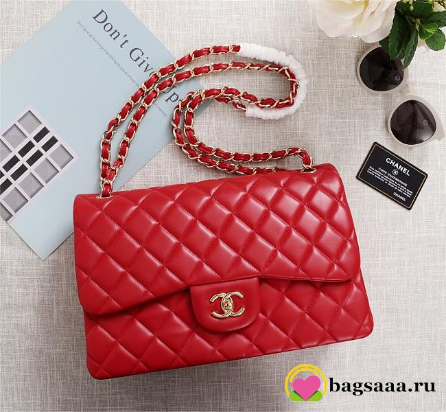 Chanel Flap Bag 1113 30cm Lambskin Red Gold Hardware - 1