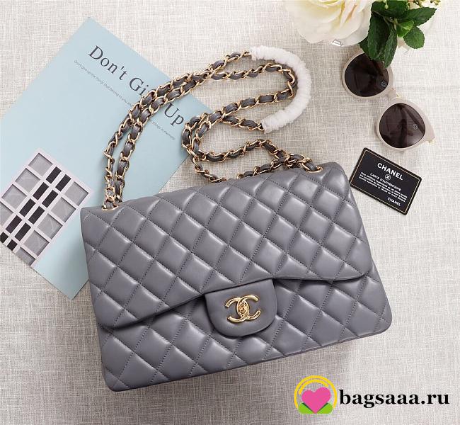Chanel Flap Bag 1113 30cm Lambskin Gray Gold Hardware - 1