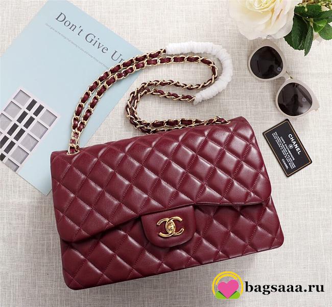 Chanel Flap Bag 1113 30cm Lambskin Wine Red Gold Hardware - 1