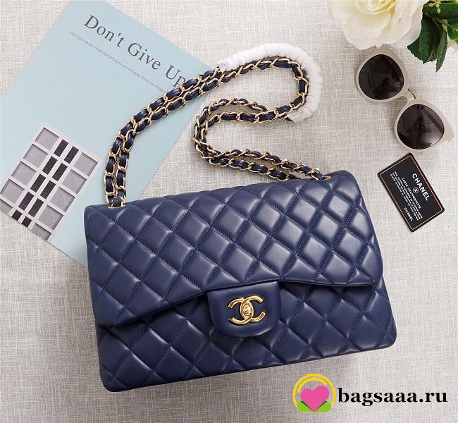 Chanel Flap Bag 1113 30cm Lambskin Blue Gold Hardware - 1