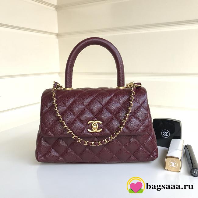 Chanel Coco Handle Gold Caviar Wine Red 24 cm - 1