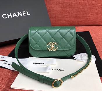 CHANEL Lambskin Waist Belt Bag green