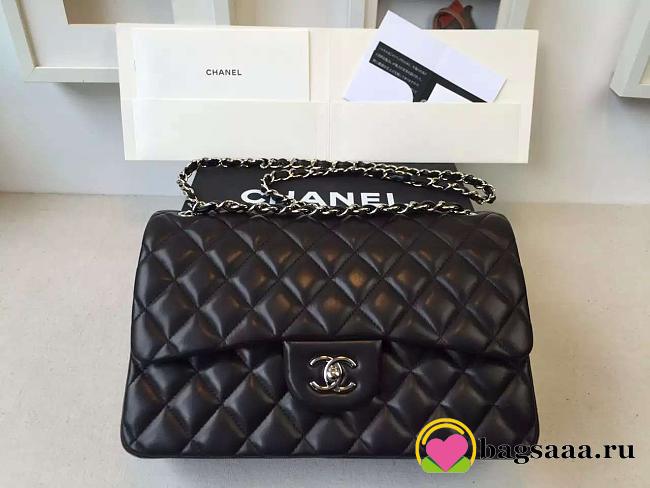 Chanel Lambskin Flap Bag in Black 30cm with Sliver Hardware - 1