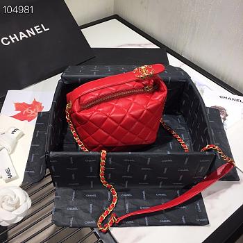 Chanel Lambskin Gold Metal Pink Small Hobo Bag red