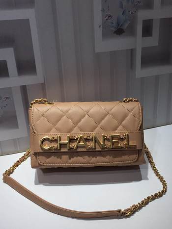 Chanel small flap bag calfskin goldtone metal beige