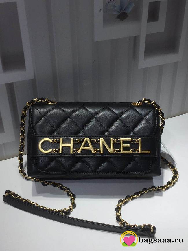Chanel small flap bag calfskin goldtone metal black - 1