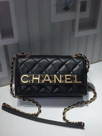 Chanel small flap bag calfskin goldtone metal black